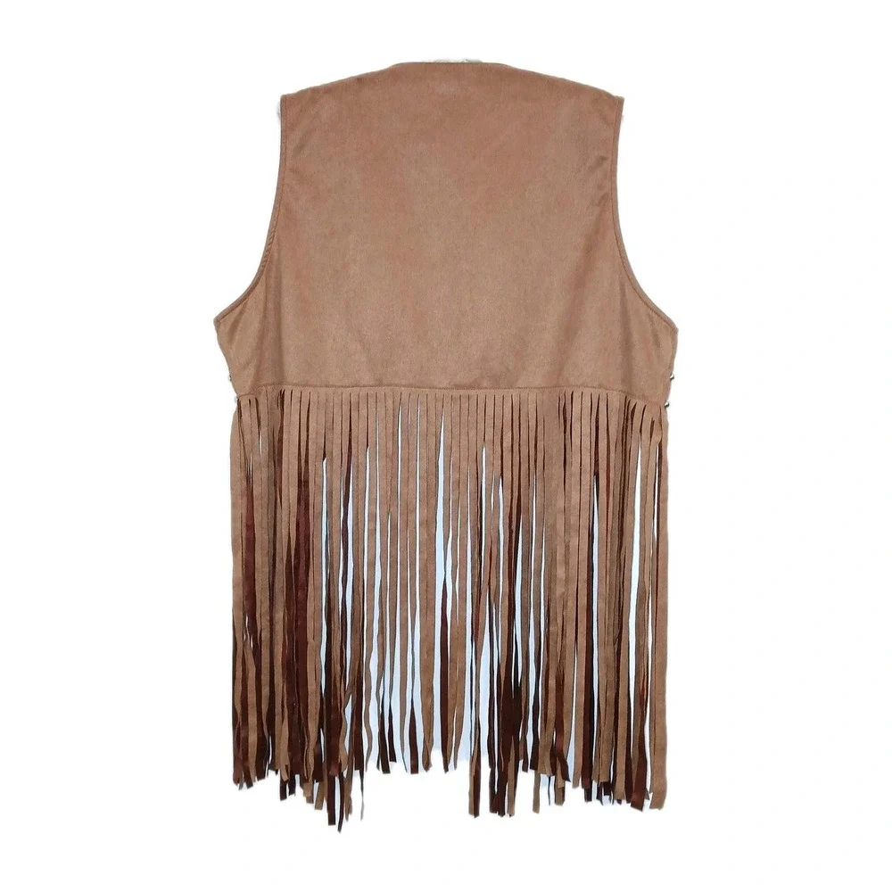 Country Western Fringe Vest 3XL Tan Women Studded Faux Suede Cowgirl Rodeo Ranch